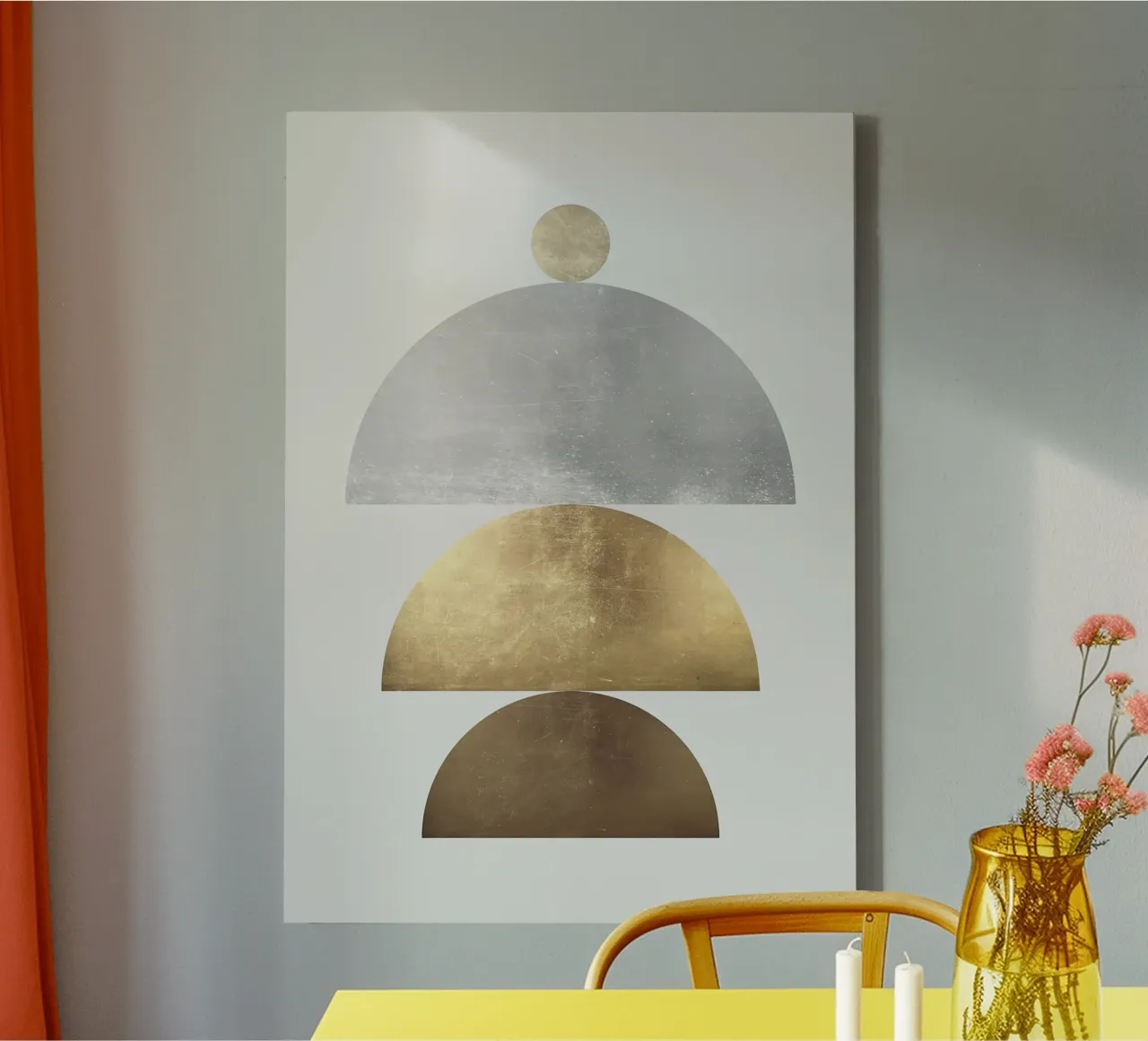 circle semicircle geometry metallic canvas with Floater frame by Patrick M Gerber