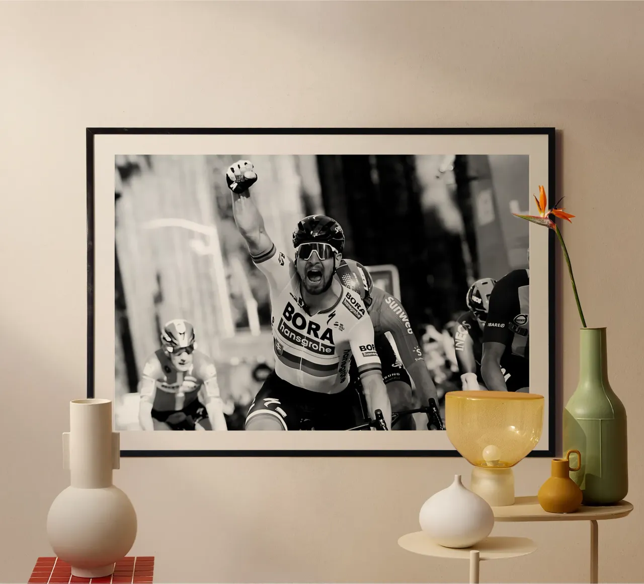 un ciclista professionista che festeggia la sua vittoria poster da addelia shope