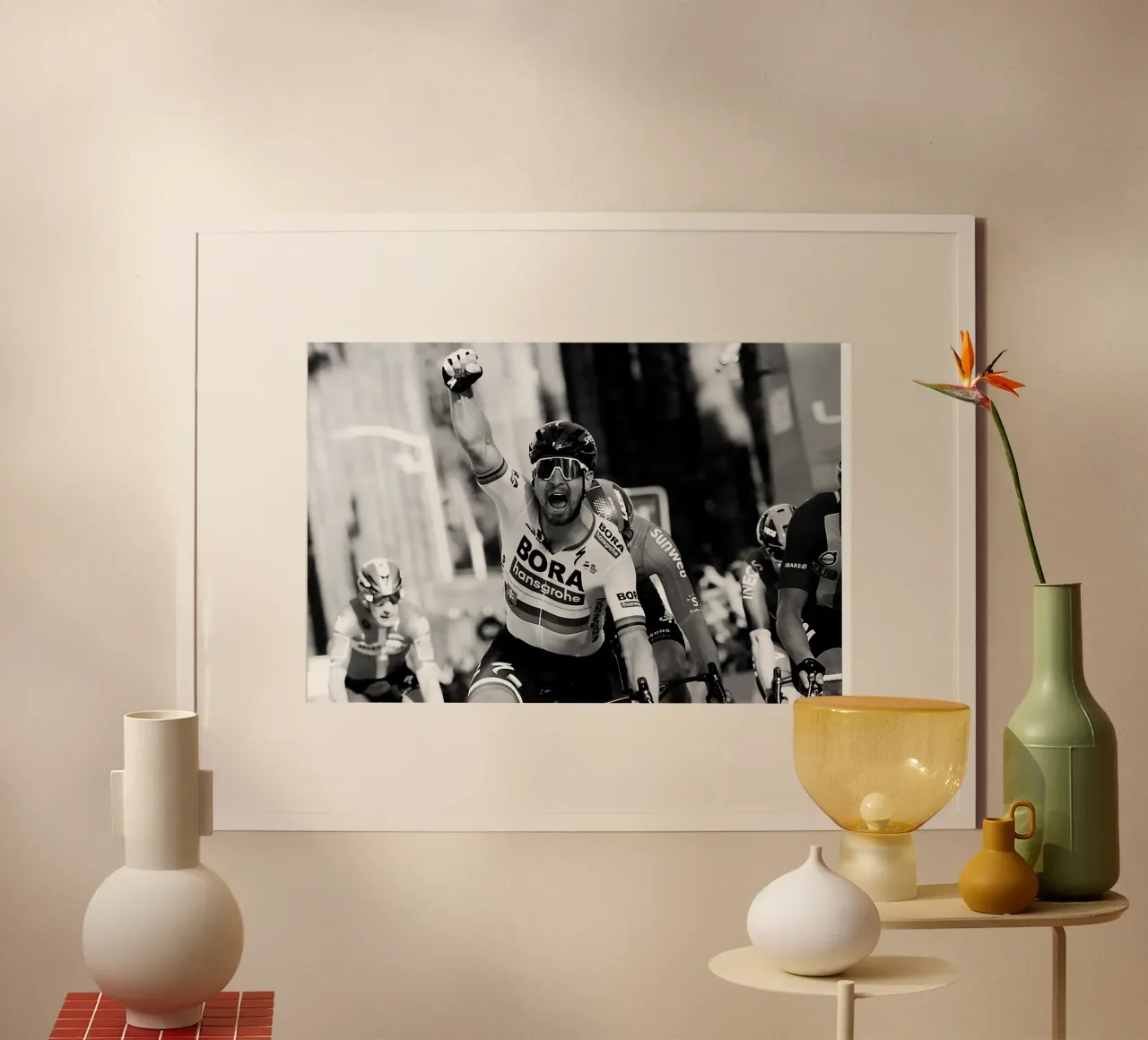un ciclista professionista che festeggia la sua vittoria poster da addelia shope