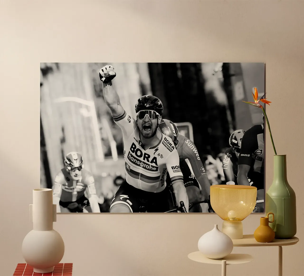 un ciclista professionista che festeggia la sua vittoria poster da addelia shope
