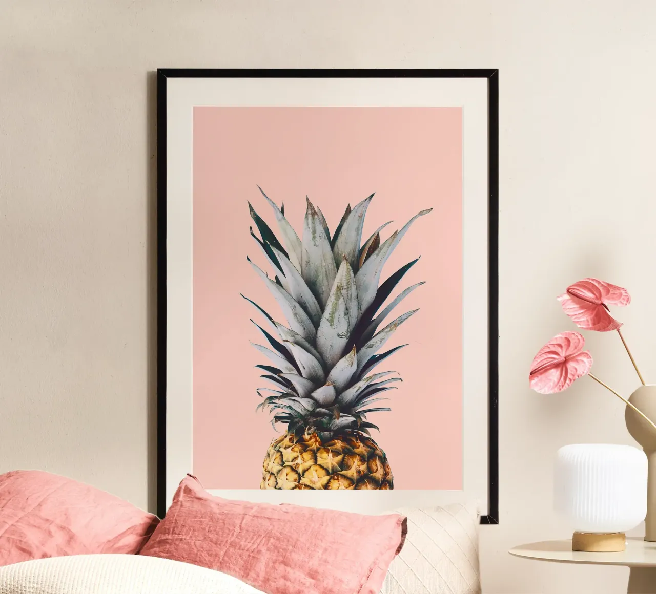 ananas frutto tropicale foglie appuntite botanica poster con telaio in alluminio da Patrick M Gerber