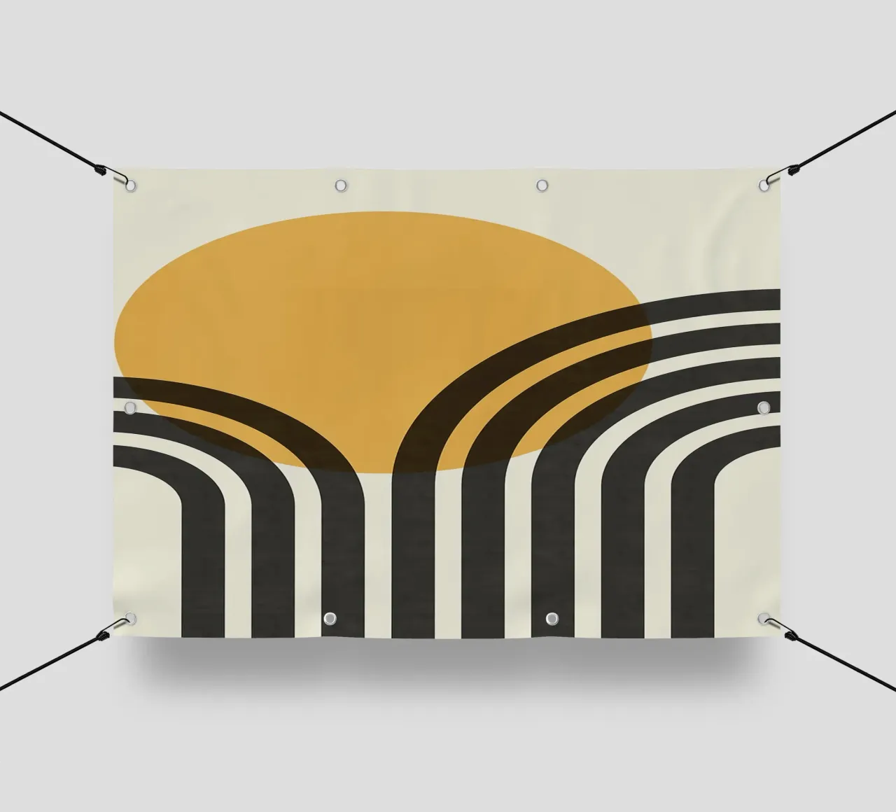 sole curve archi cerchio arancione linee nere telo in pvc da Patrick M Gerber