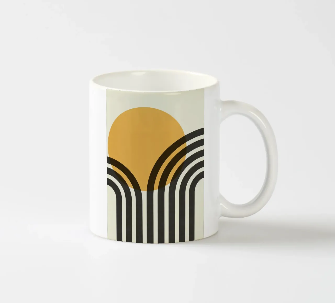 sole curve archi cerchio arancione linee nere tazza in ceramica da Patrick M Gerber