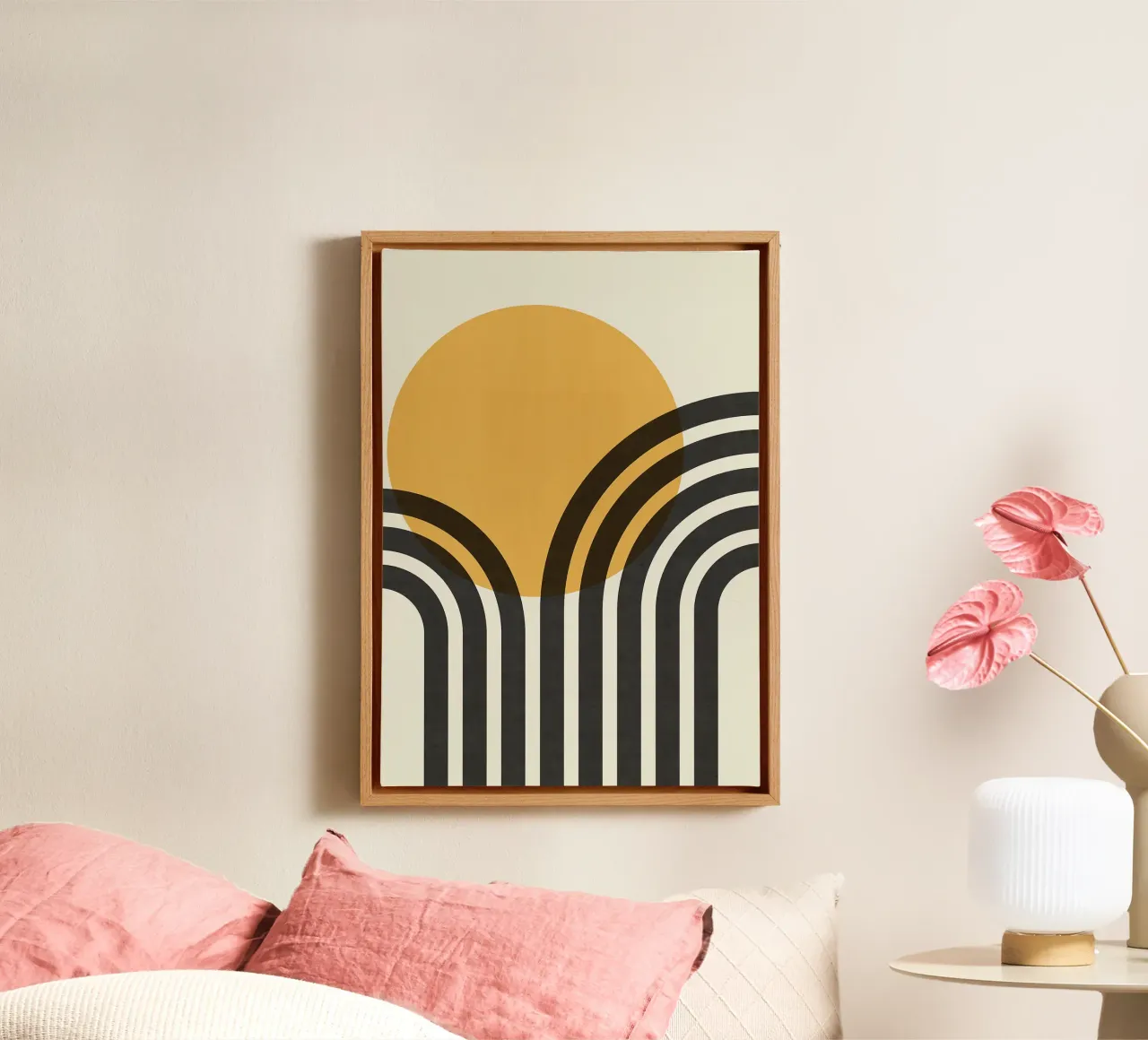 sole curve archi cerchio arancione linee nere tela con Cornice a cassetta da Patrick M Gerber