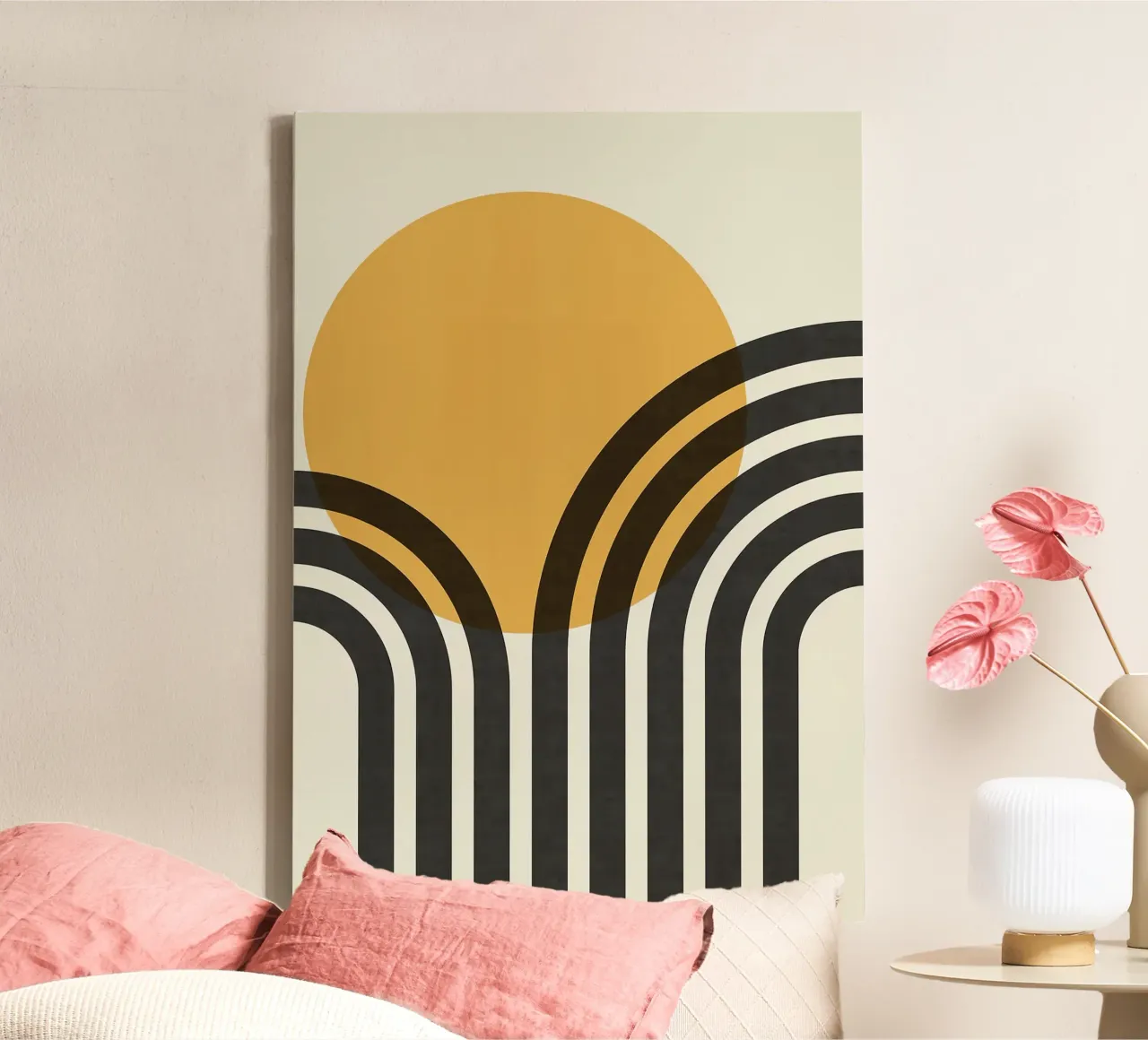 sole curve archi cerchio arancione linee nere tela con Cornice a cassetta da Patrick M Gerber