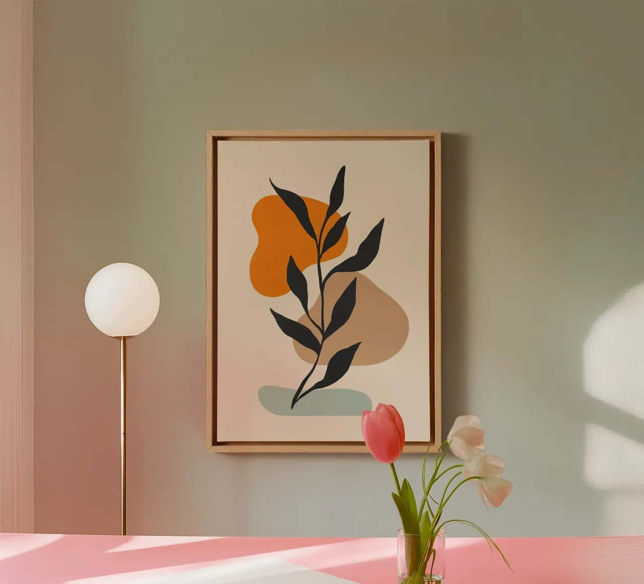 blad abstracte vormen oranje vorm bruin vorm canvas met Baklijst van Patrick M Gerber