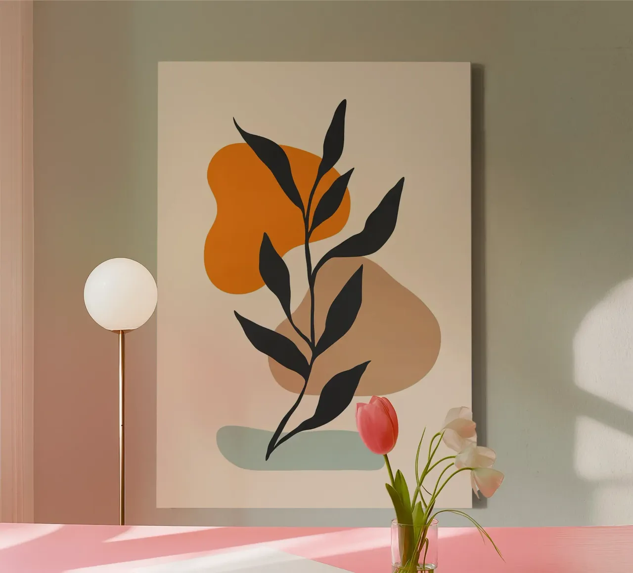 blad abstracte vormen oranje vorm bruin vorm canvas met Baklijst van Patrick M Gerber