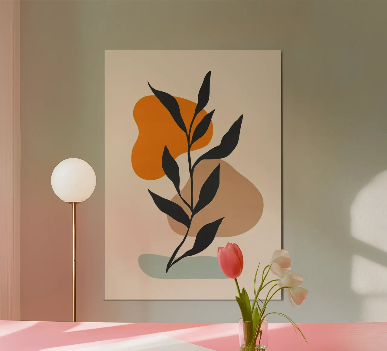 blad abstracte vormen oranje vorm bruin vorm poster met houten frame van Patrick M Gerber