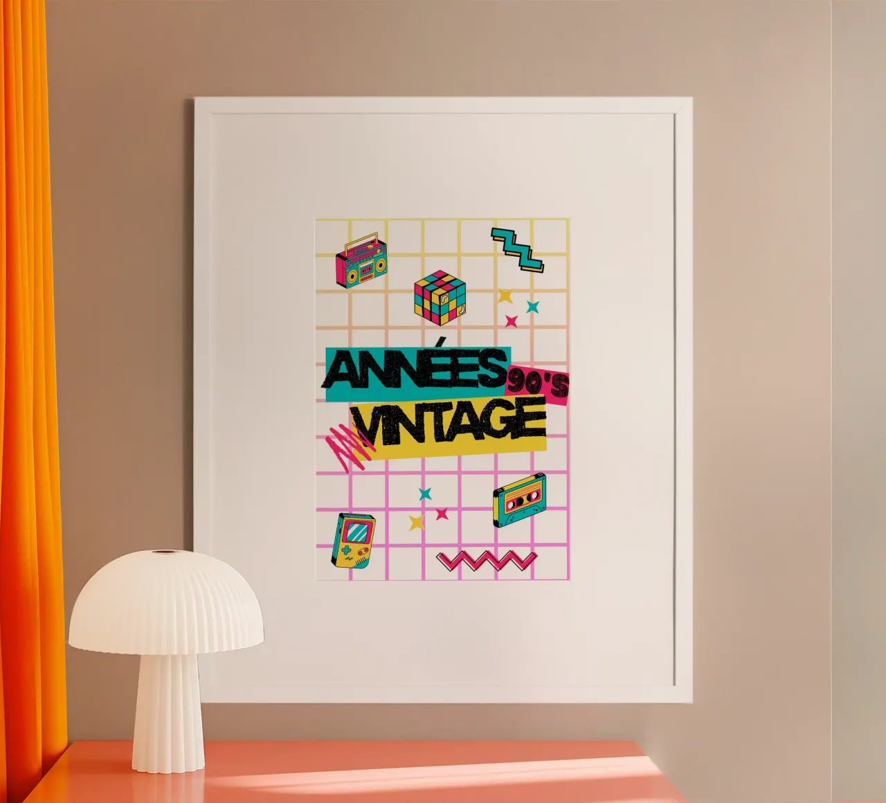 Design vintage 90's poster con telaio in alluminio da Idées & Création