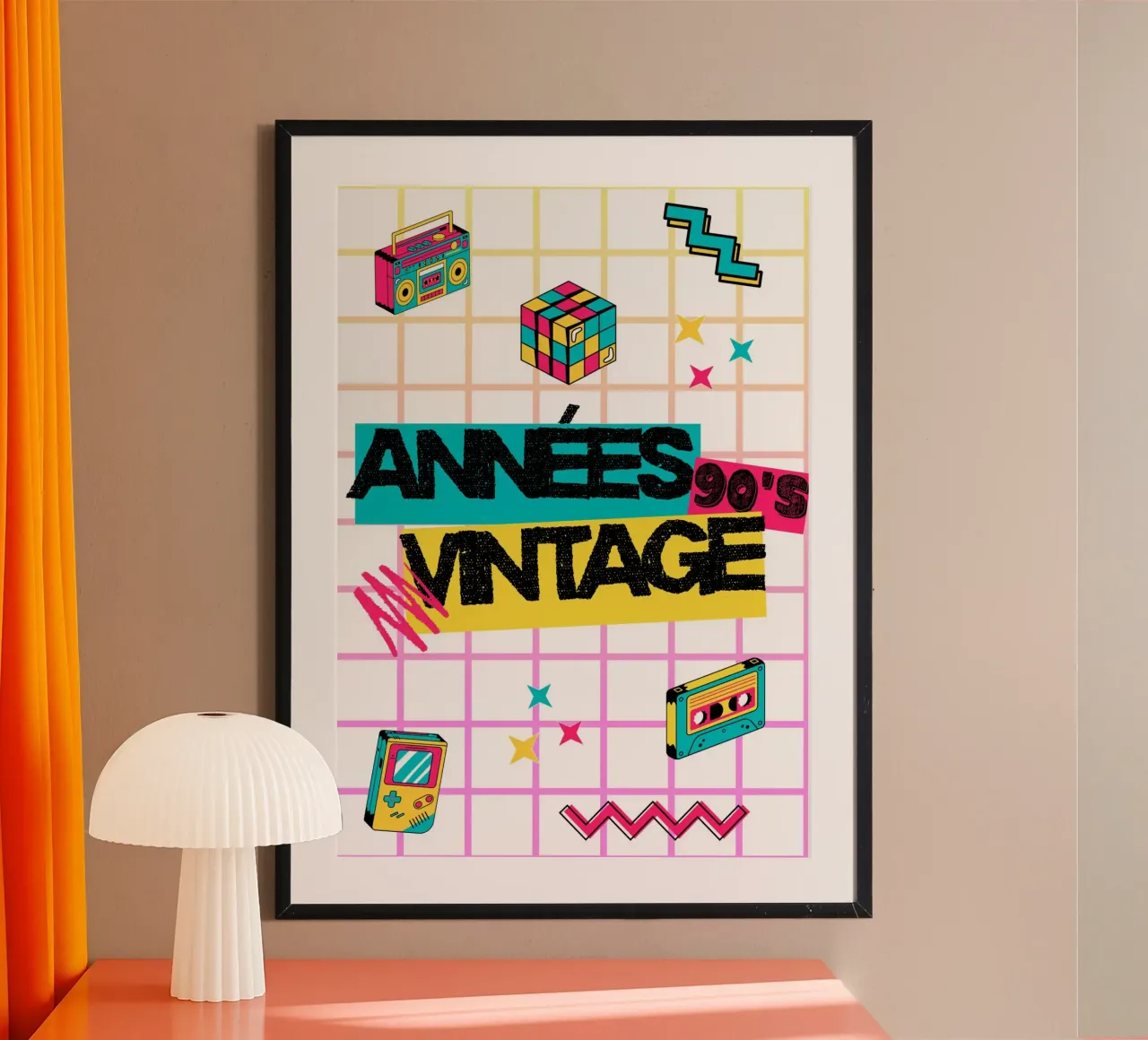 Design vintage 90's poster con telaio in alluminio da Idées & Création