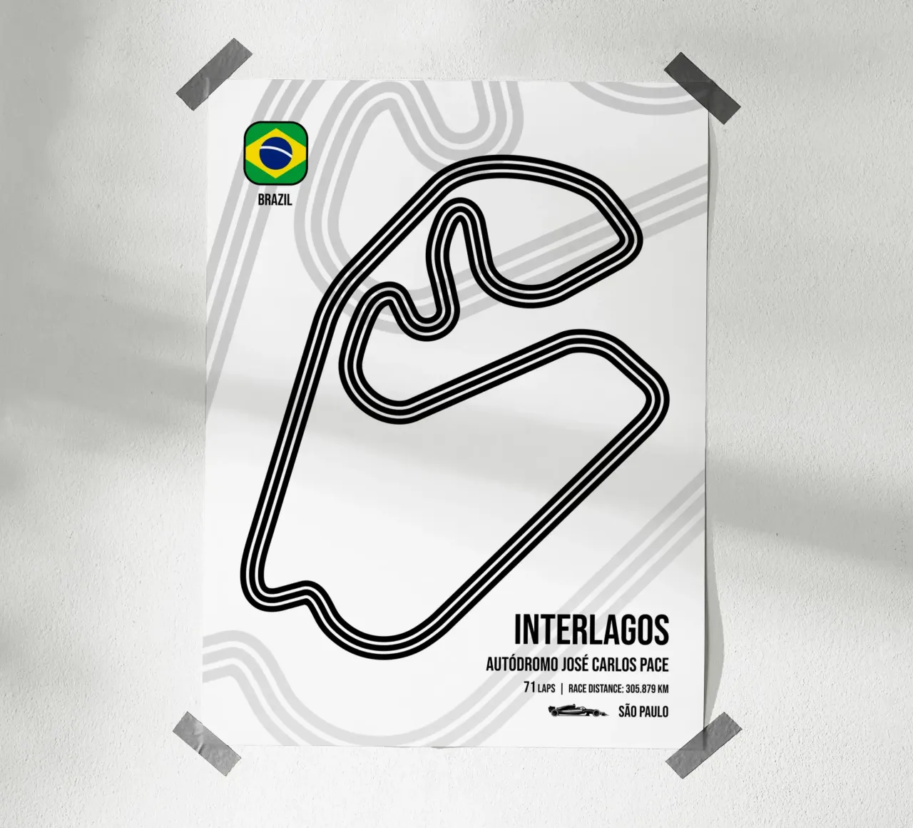 Pista di Interlagos poster con telaio in alluminio da Mariel Toigo