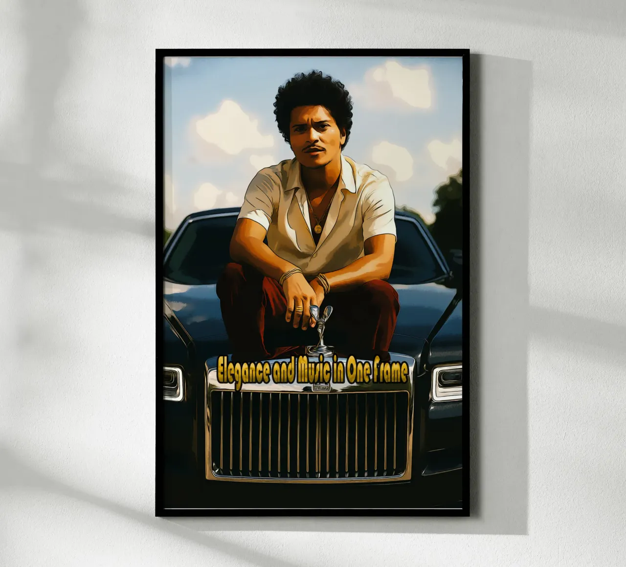 Bruno Mars e Rolls-Royce: eleganza e musica in un unico fotogramma poster con telaio in alluminio da Trinara