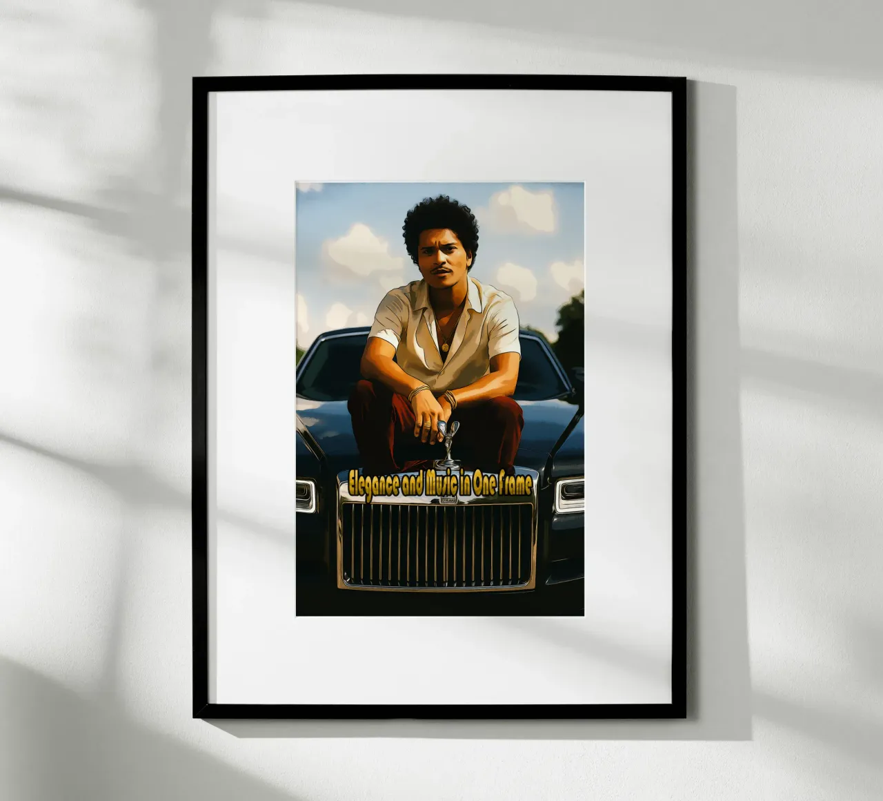 Bruno Mars e Rolls-Royce: eleganza e musica in un unico fotogramma poster con telaio in alluminio da Trinara