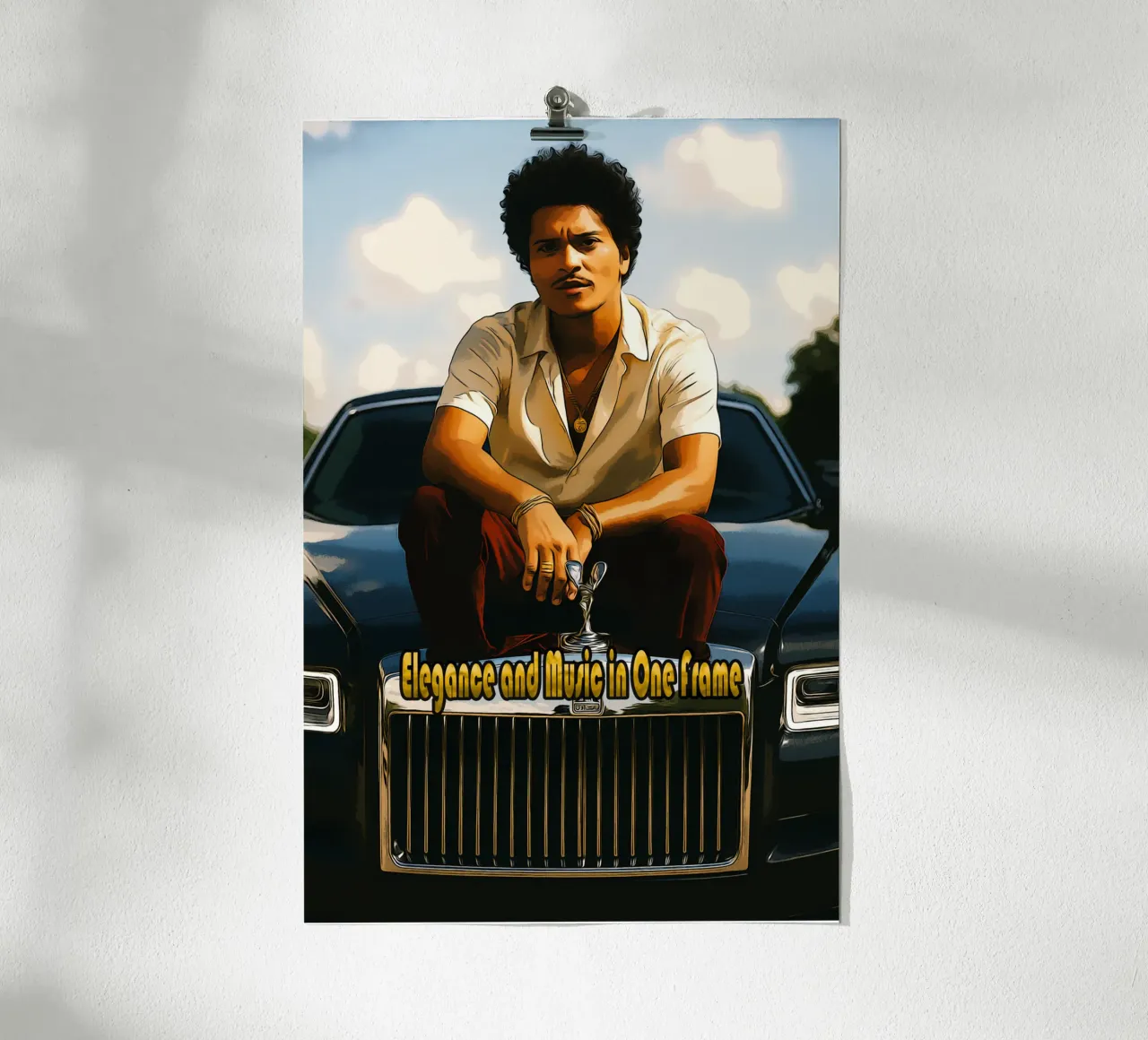 Bruno Mars e Rolls-Royce: eleganza e musica in un unico fotogramma poster con telaio in alluminio da Trinara
