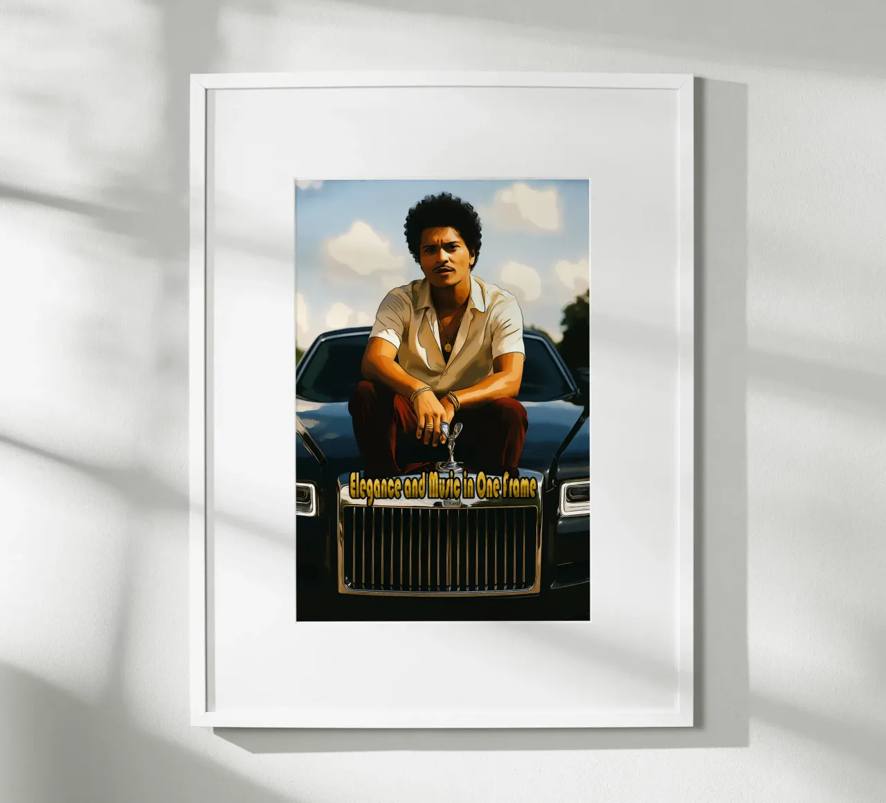 Bruno Mars e Rolls-Royce: eleganza e musica in un unico fotogramma poster con telaio in alluminio da Trinara