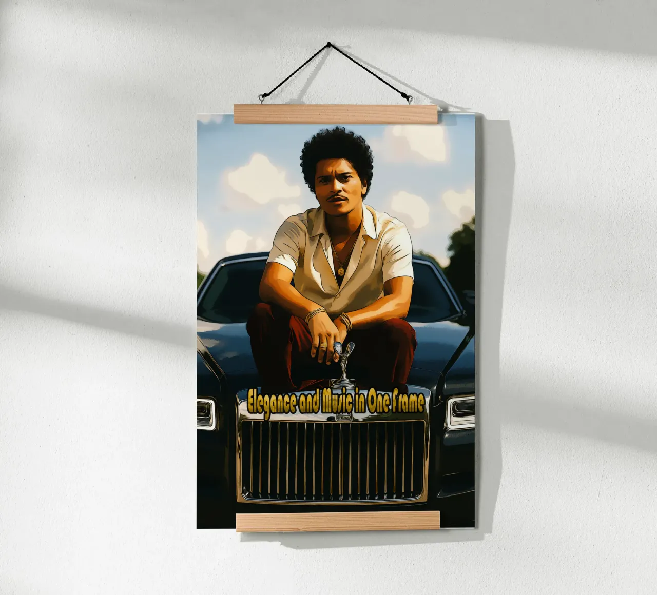 Bruno Mars e Rolls-Royce: eleganza e musica in un unico fotogramma poster con telaio in alluminio da Trinara