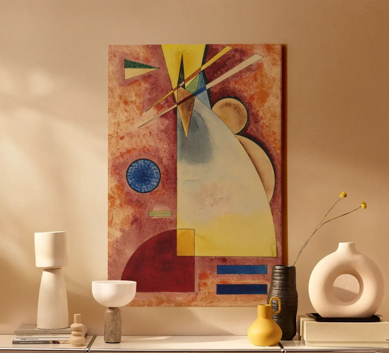 Wassily Kandinsky - Intermingling- Abstracte Kunst canvas met Baklijst van Aesthetic Muse