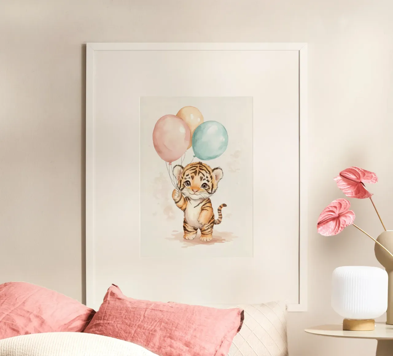 palloncini a forma di cucciolo di tigre poster con telaio in alluminio da Thomas Weber