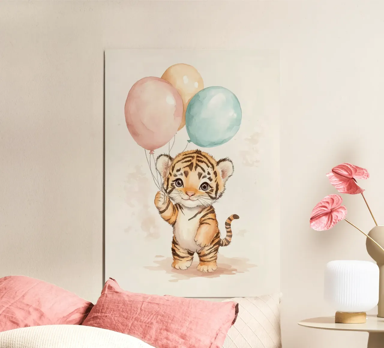 palloncini a forma di cucciolo di tigre poster con telaio in alluminio da Thomas Weber