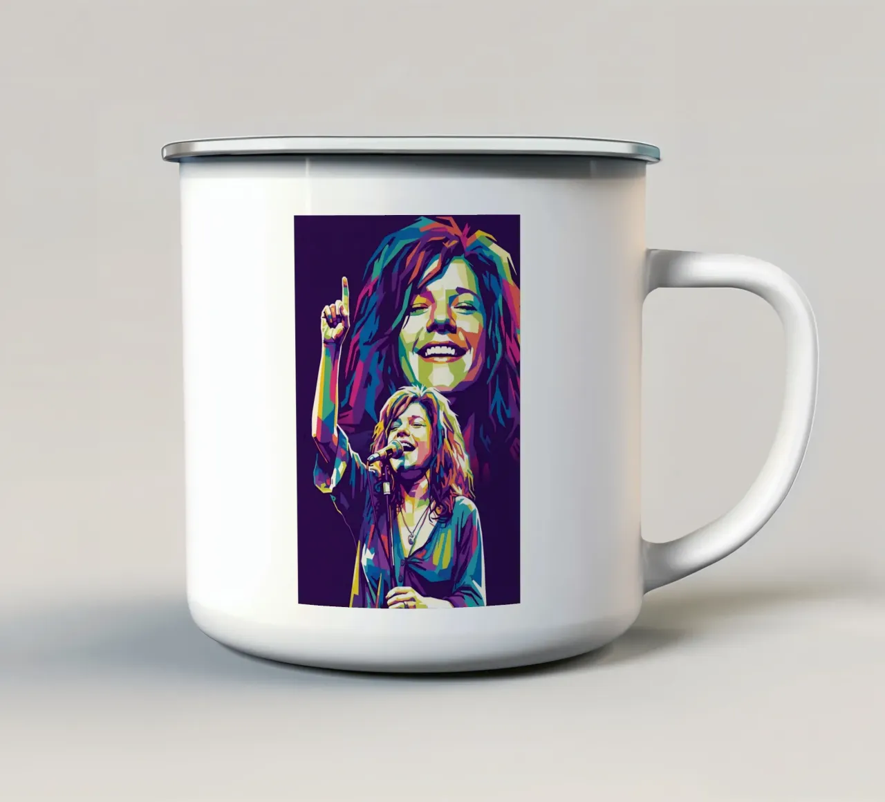 Ritratto pop art di Janis Joplin tazza in smalto da Hantamrata