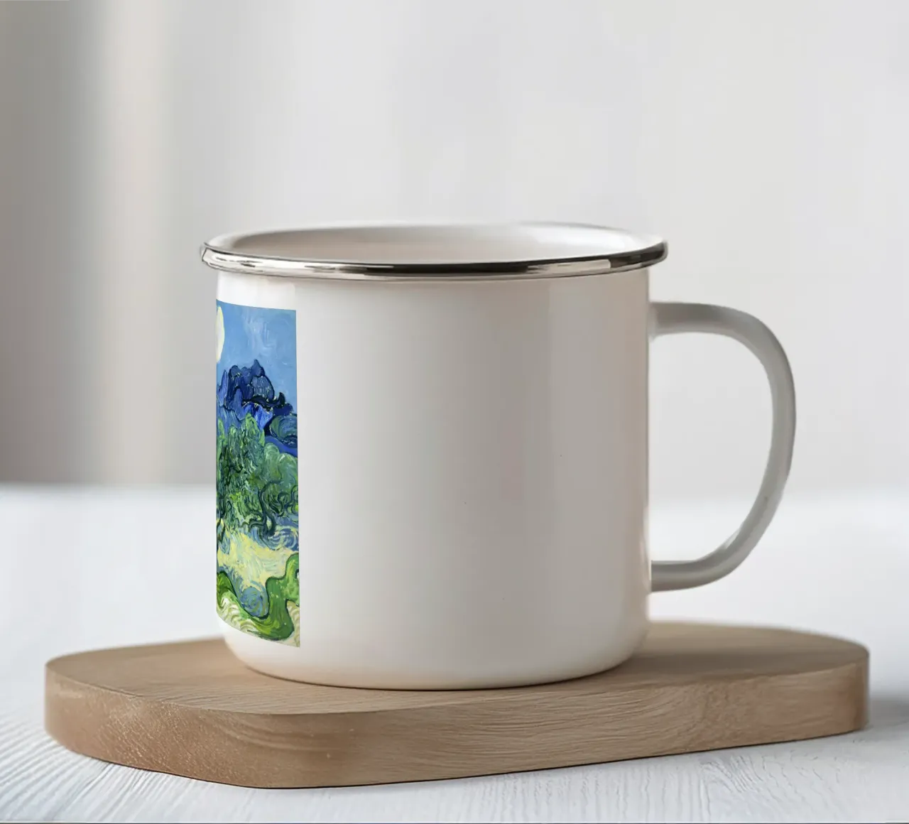 Olive Trees with the Alpilles in the Background by Vincent v enamel mug by Classic Art Prints