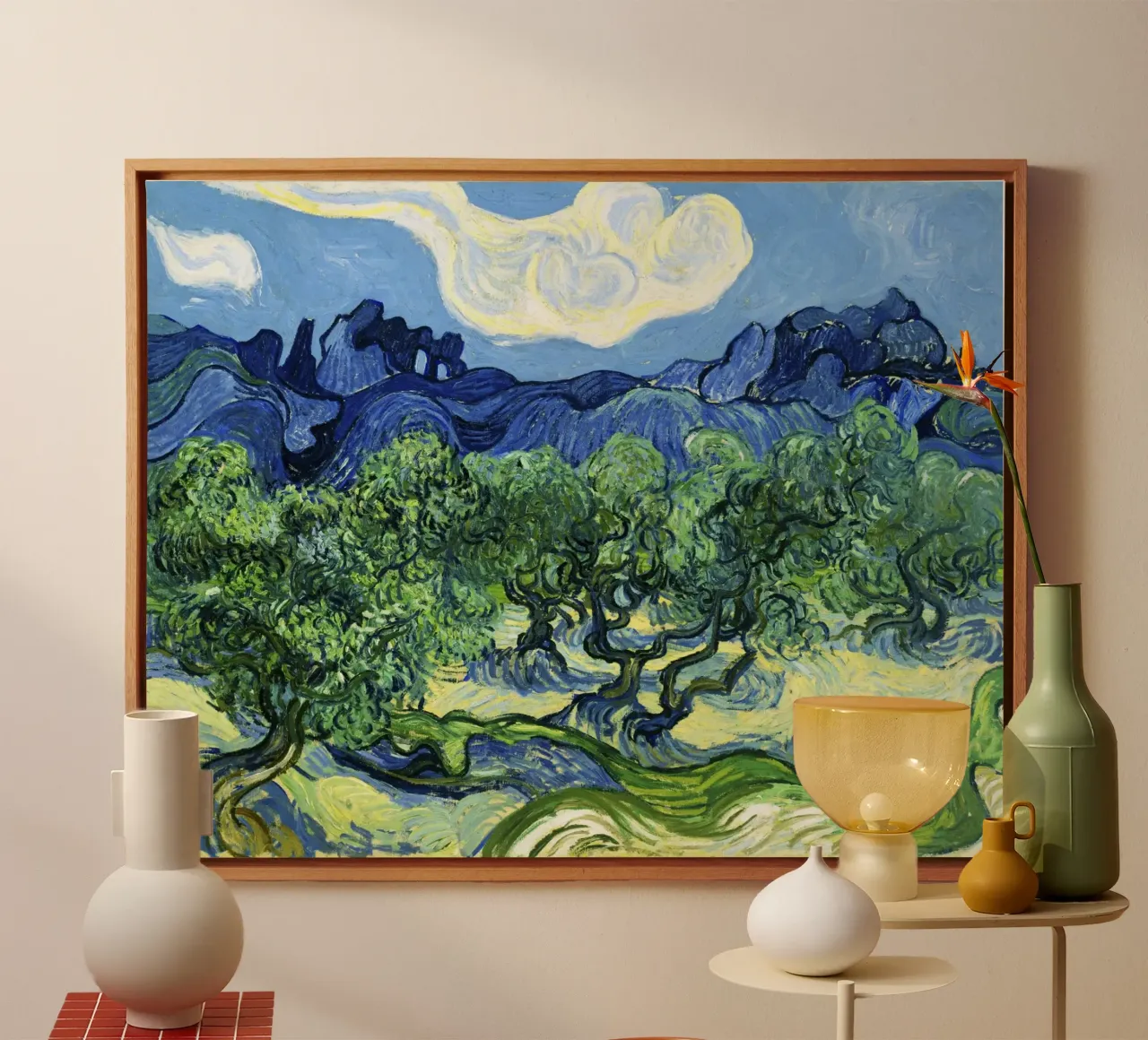 Olive Trees with the Alpilles in the Background by Vincent v canvas with Floater frame by Classic Art Prints
