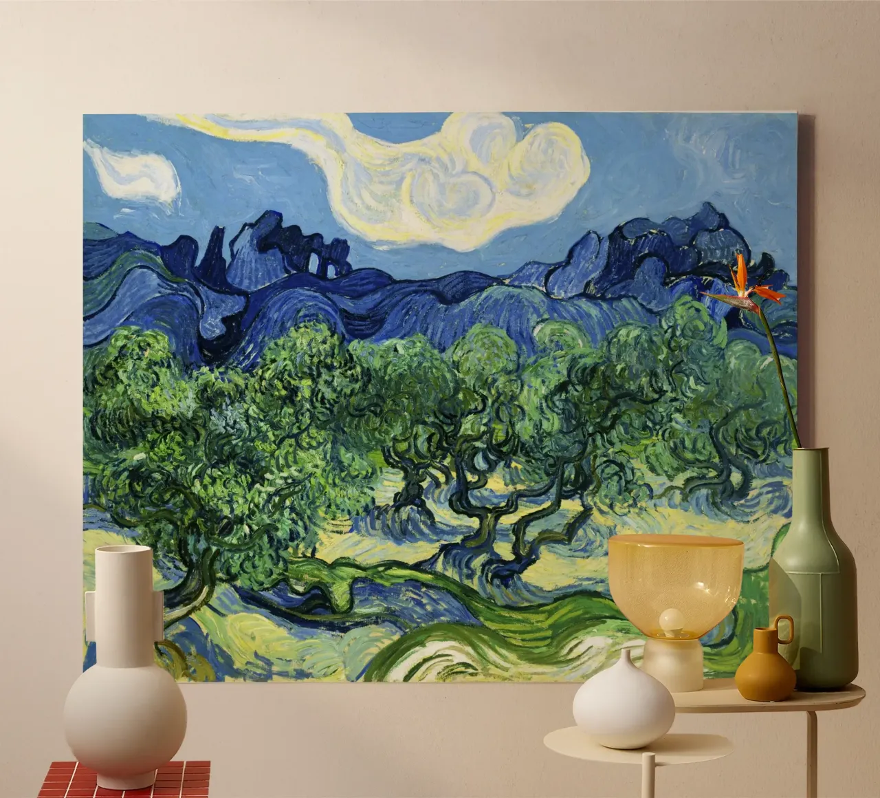 Olive Trees with the Alpilles in the Background by Vincent v canvas with Floater frame by Classic Art Prints