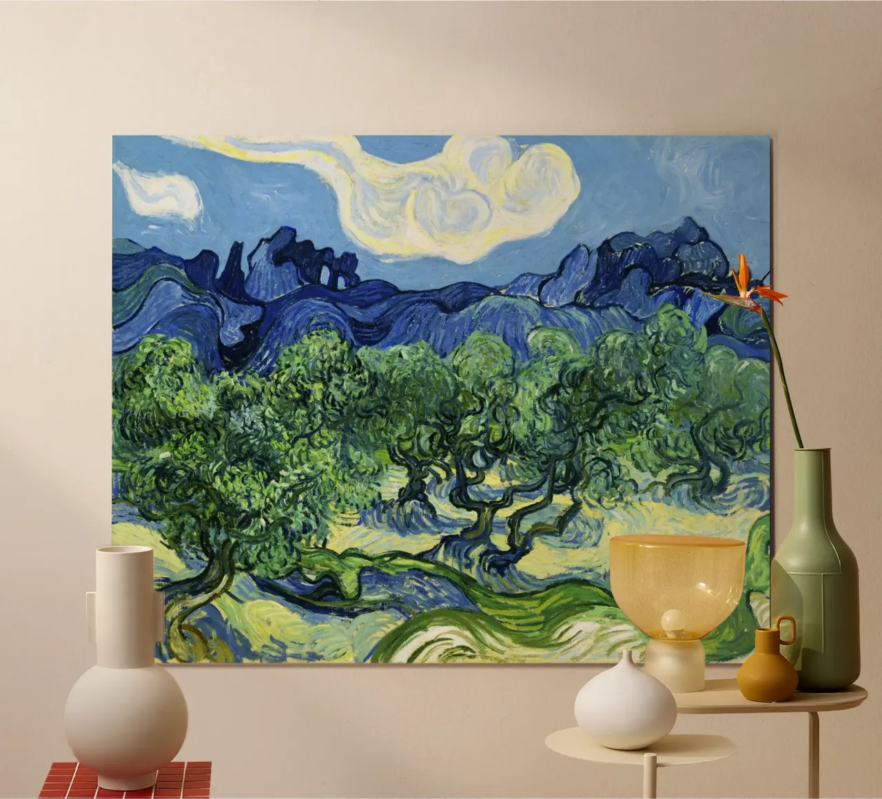 Olivos con los Alpilles al fondo por Vincent v poster con marco de madera de Classic Art Prints