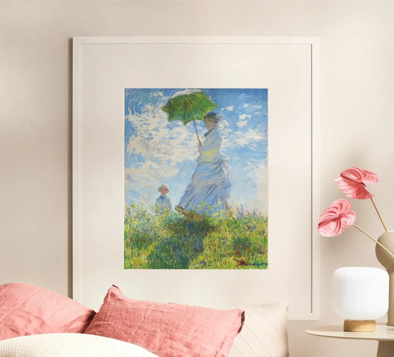 Donna con ombrellino di Claude Monet (1875) poster con telaio in legno da Classic Art Prints