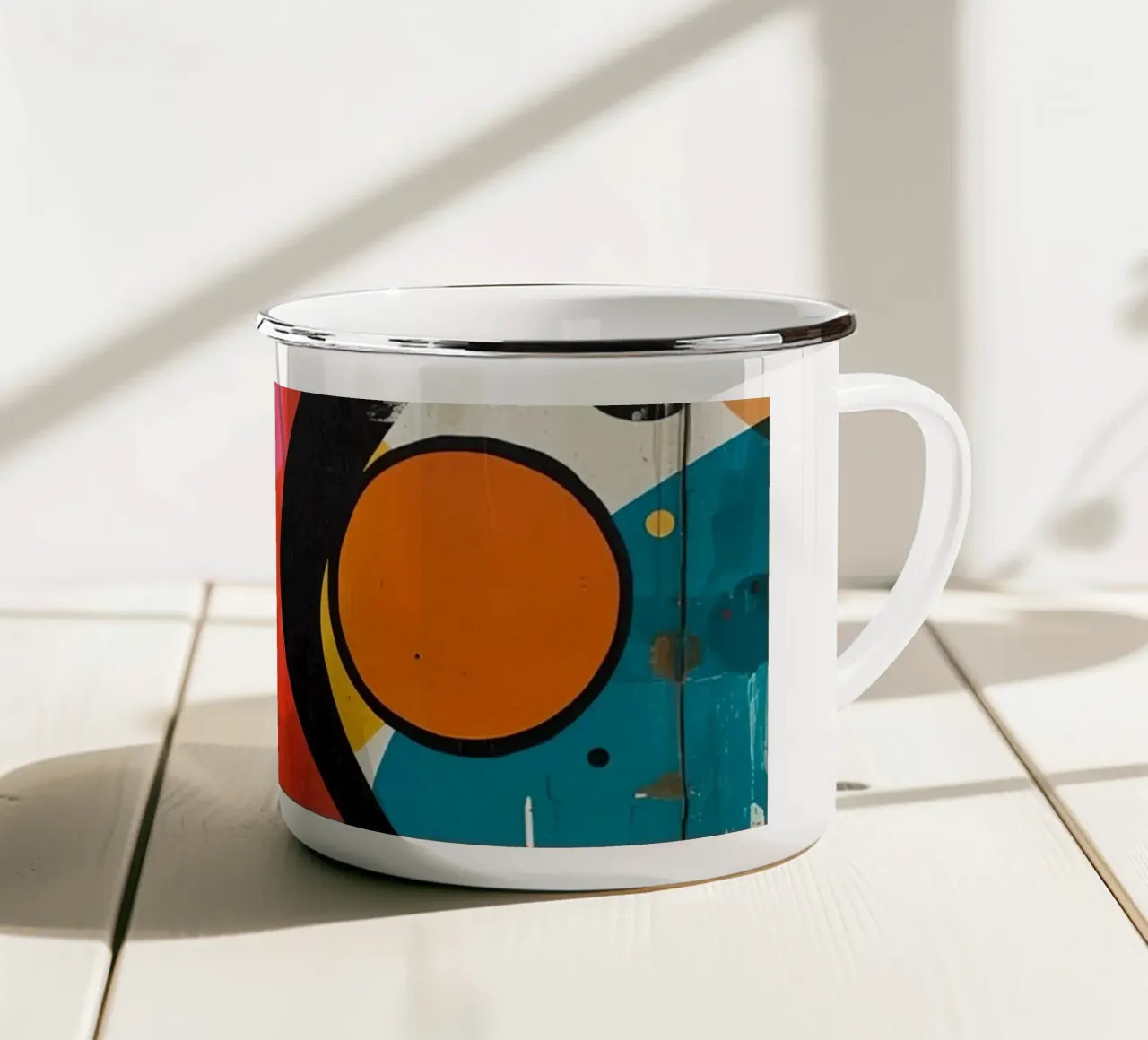 Pittura astratta con forme geometriche e pittura gocciolante tazza in smalto da DesignDoodle