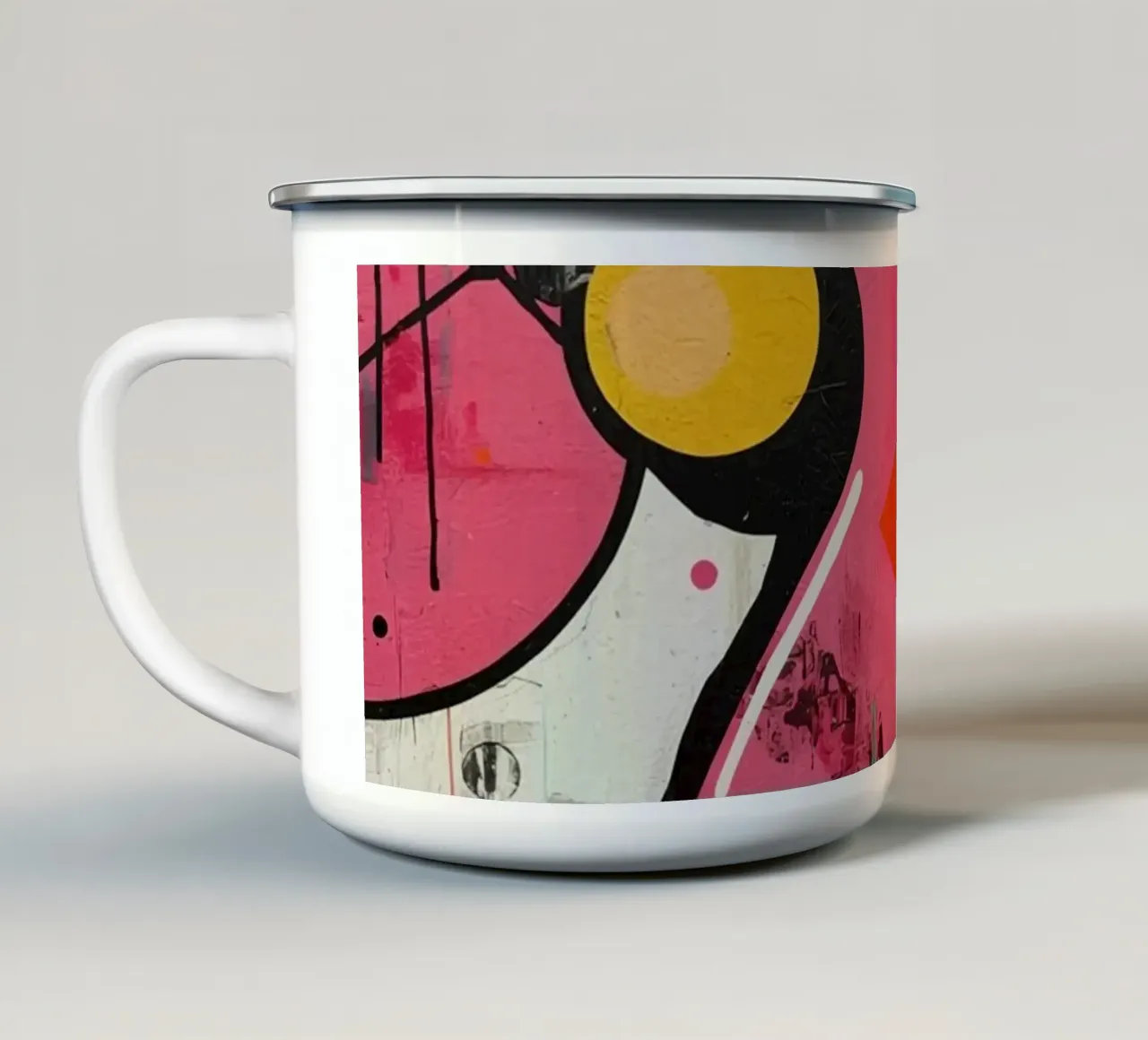 Pittura astratta con forme geometriche e pittura gocciolante tazza in smalto da DesignDoodle