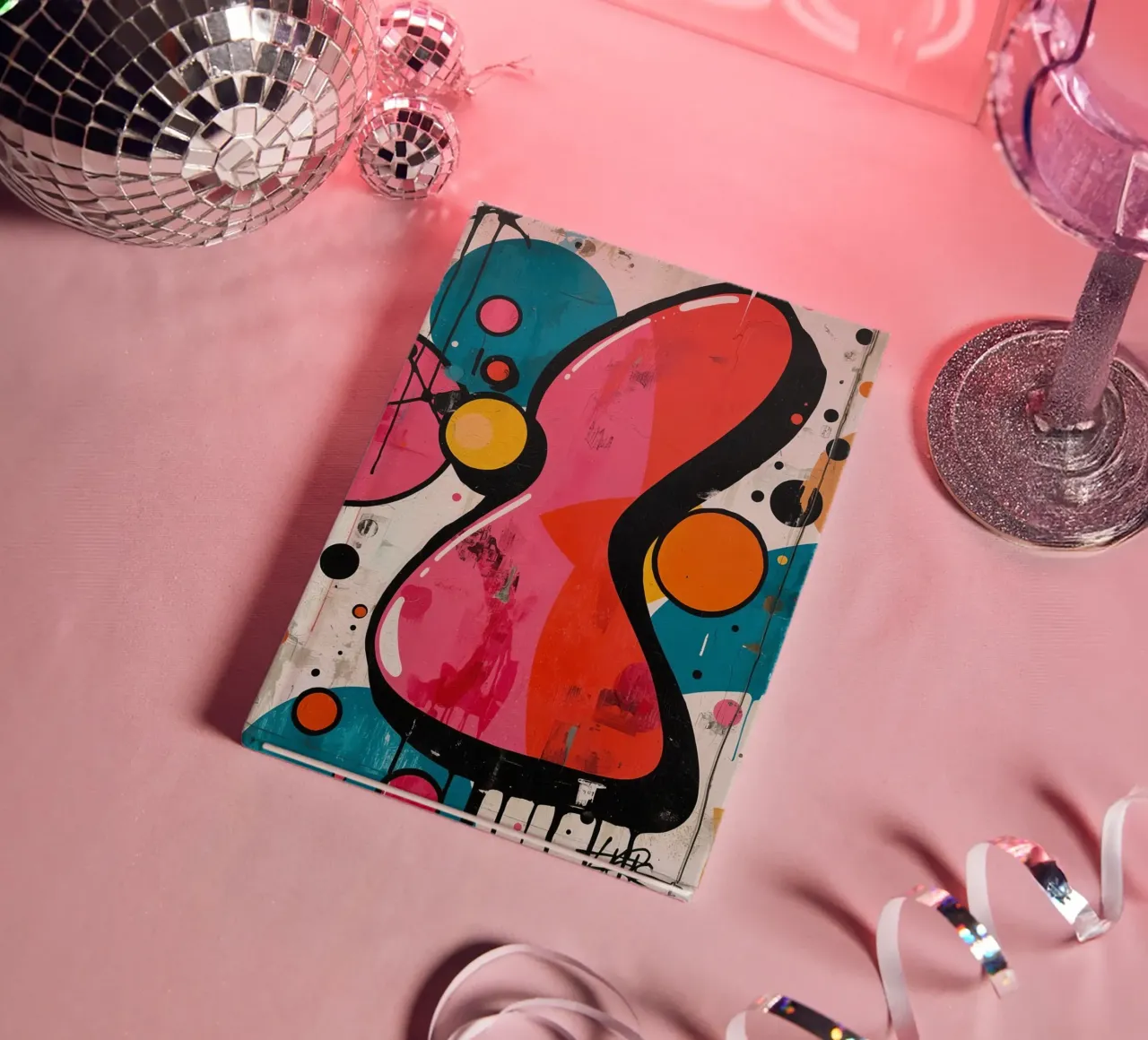 Abstract Painting with Geometric Shapes and Dripping Paint notebook by DesignDoodle