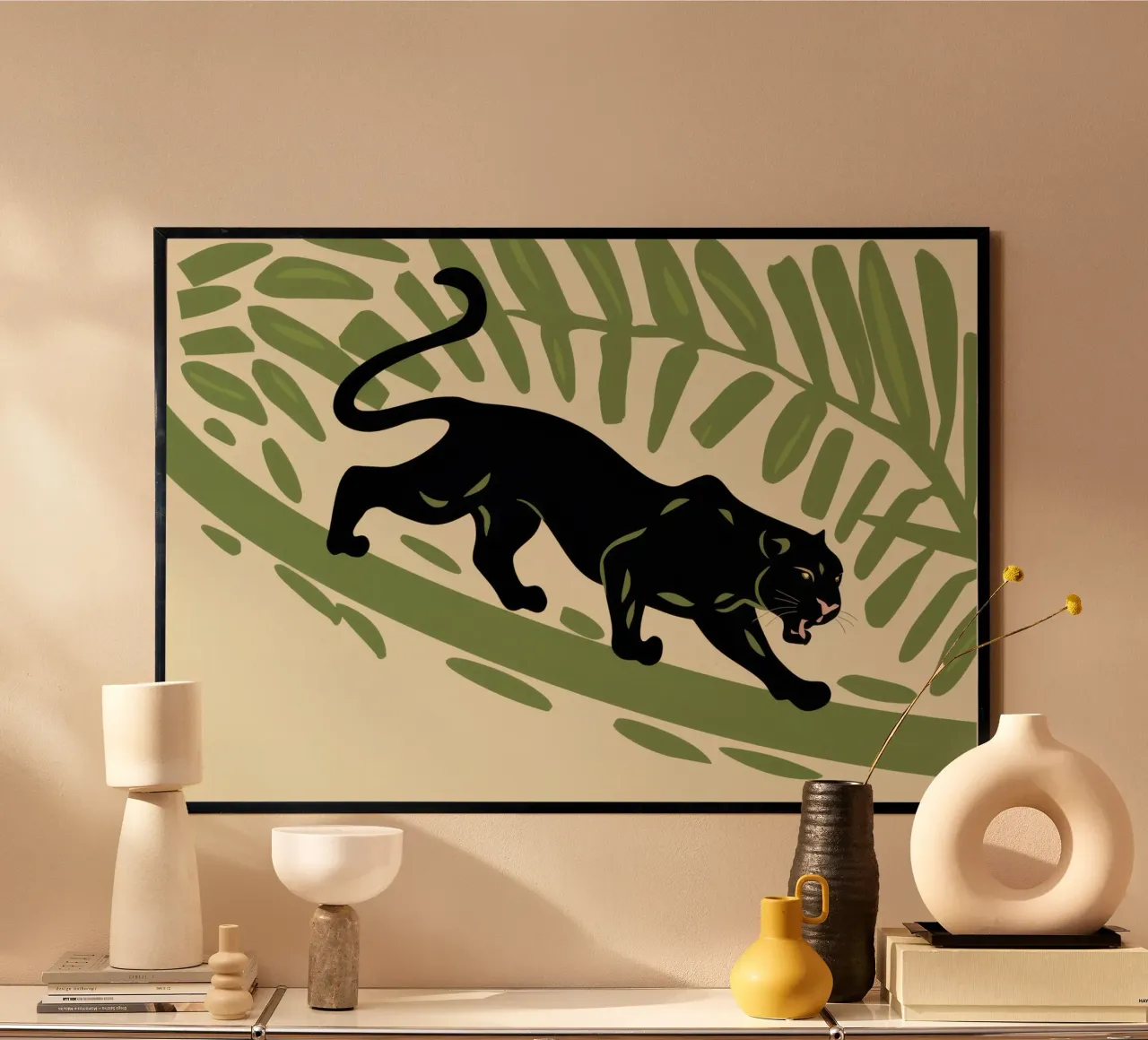 Pantera Nera in agguato poster con telaio in alluminio da Lyra Glaze