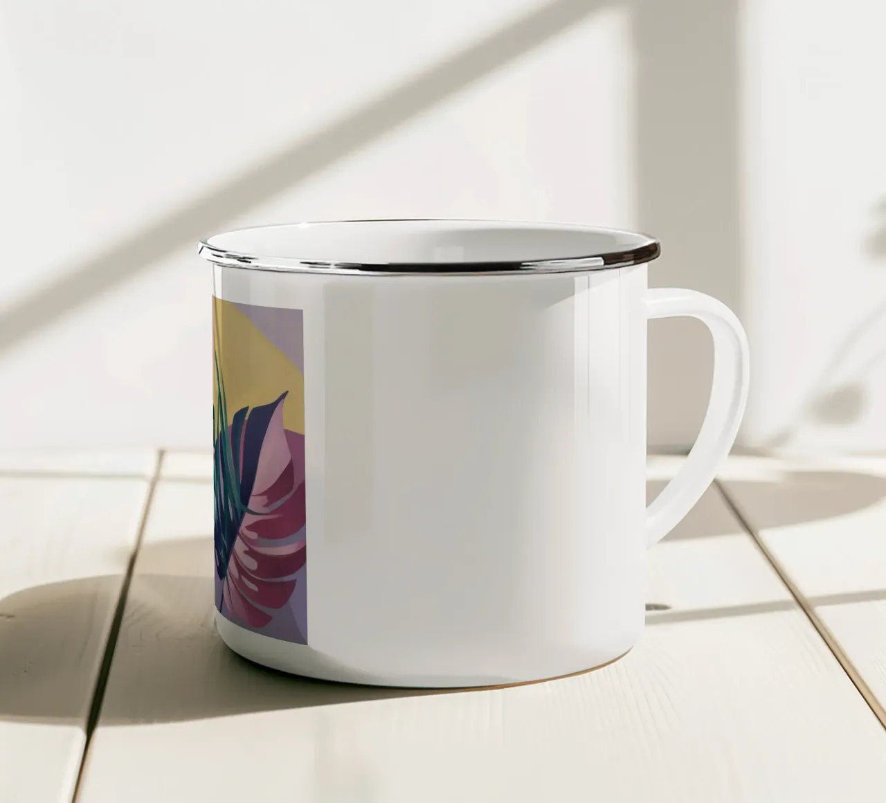 Foglie di Monstera nebbiosa tazza in smalto da Snow Mist