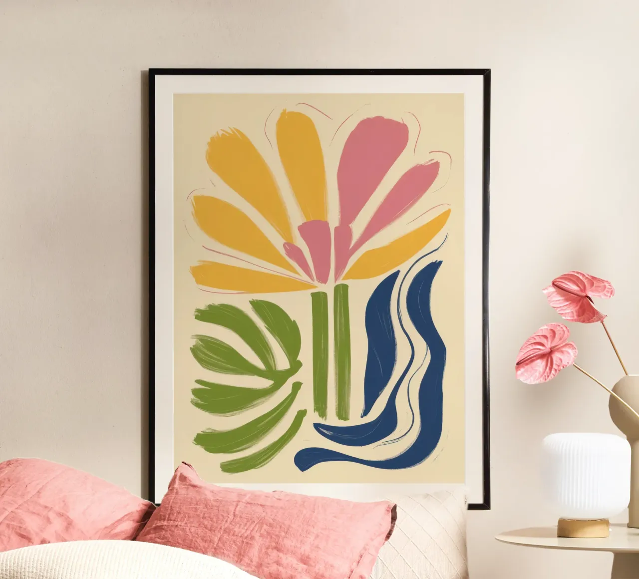 Forme di fioritura pastello poster con telaio in alluminio da Bara Suara