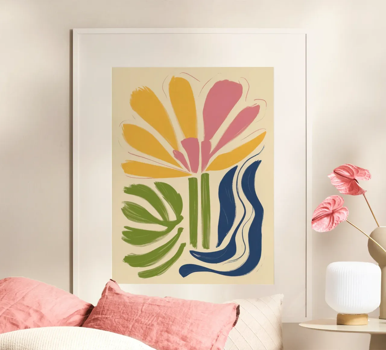 Forme di fioritura pastello poster con telaio in alluminio da Bara Suara