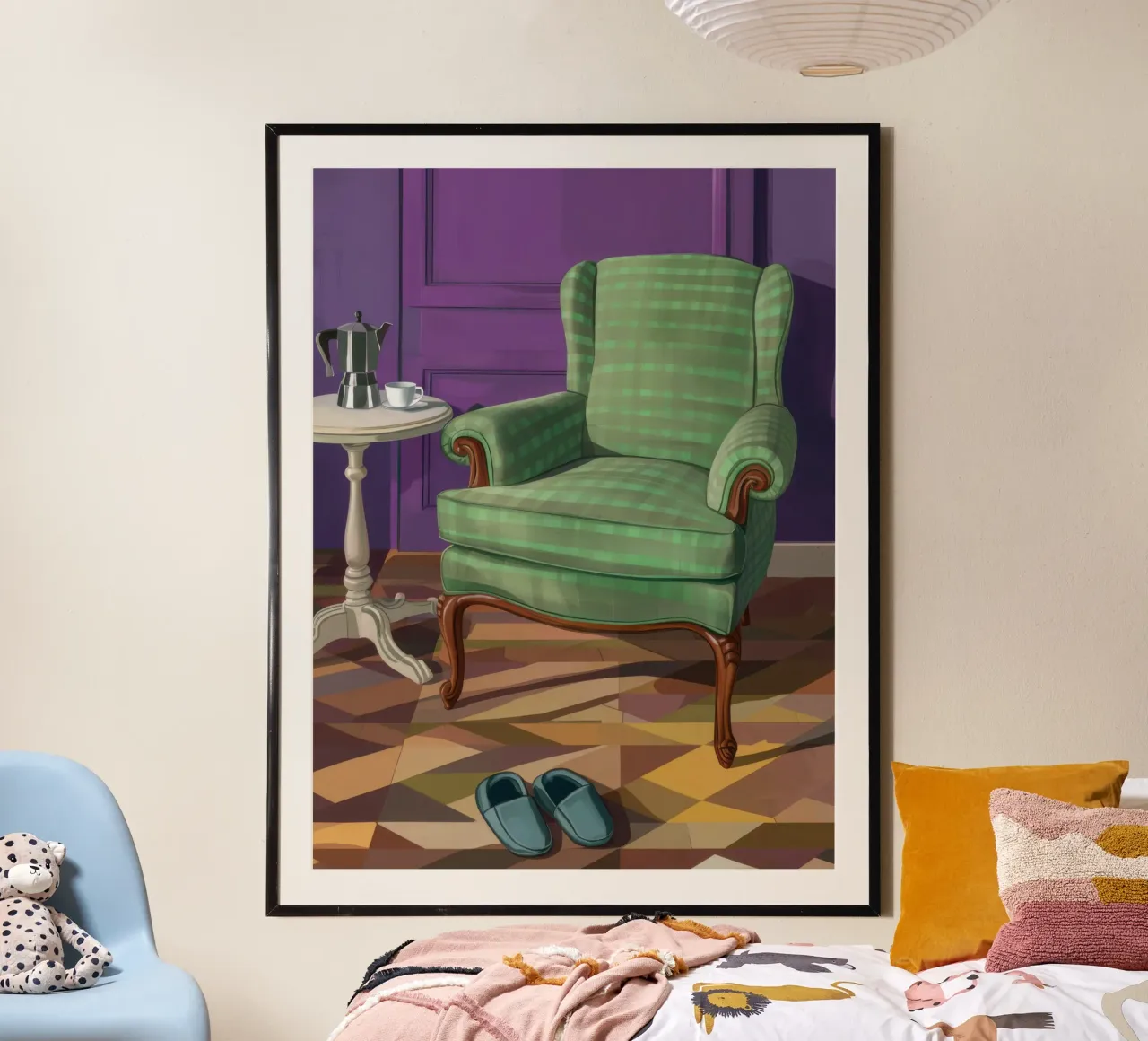 Poltrona di velluto Solitude poster con telaio in legno da Snow Mist