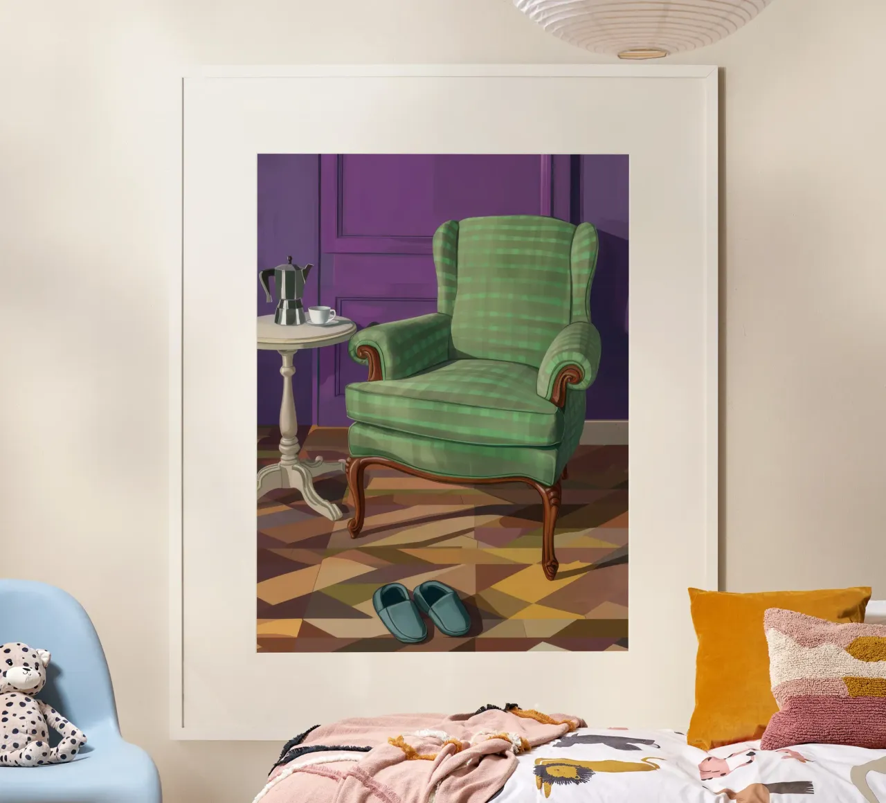 Poltrona di velluto Solitude poster con telaio in legno da Snow Mist