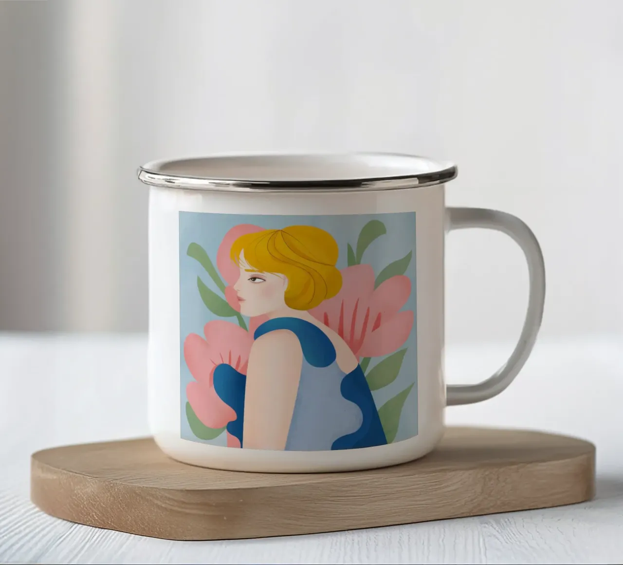 Donna in sogno floreale tazza in smalto da Lyra Glaze
