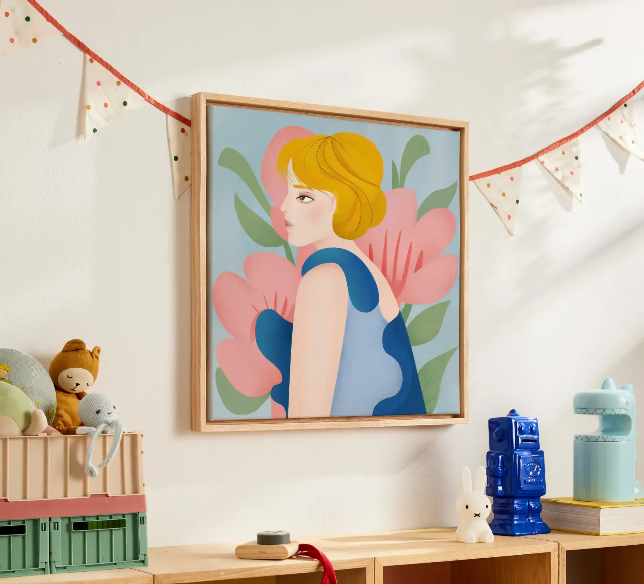 Vrouw in bloemendroom canvas met Baklijst van Lyra Glaze