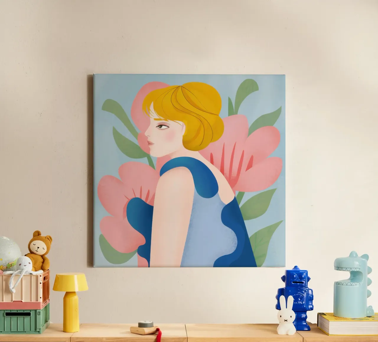 Vrouw in bloemendroom canvas met Baklijst van Lyra Glaze