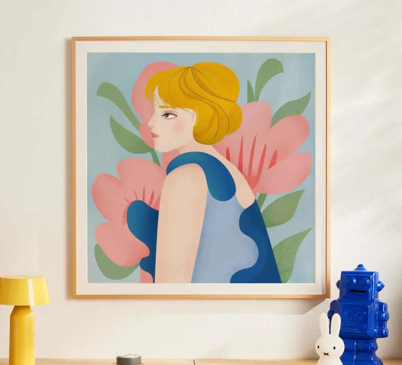 Donna in sogno floreale poster con telaio in alluminio da Lyra Glaze