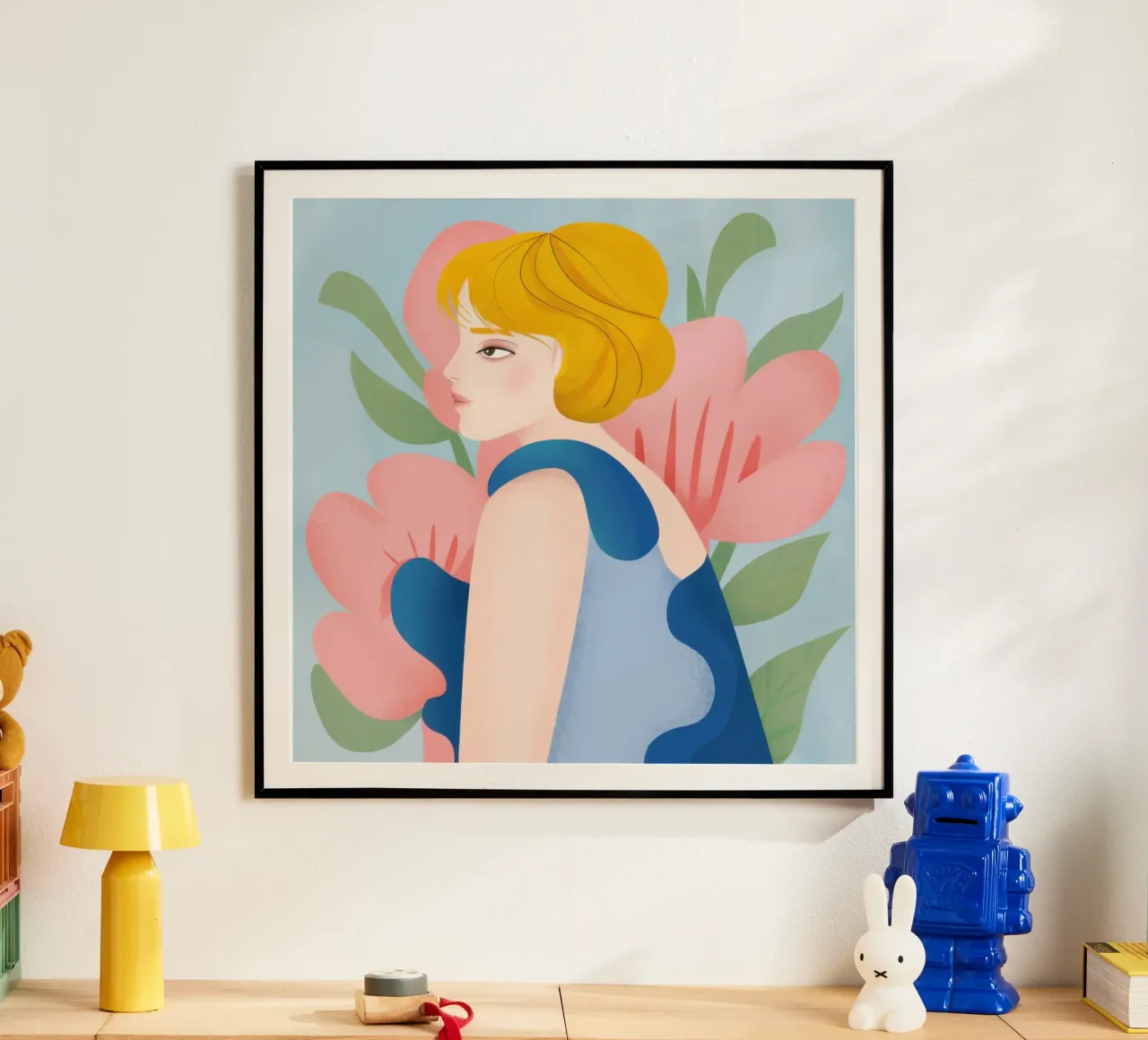 Donna in sogno floreale poster con telaio in alluminio da Lyra Glaze