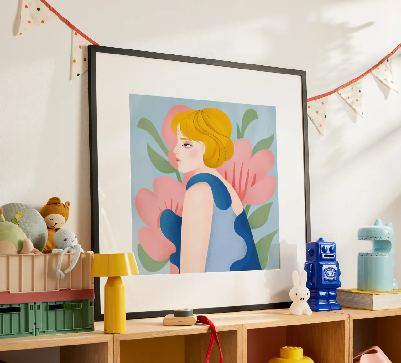 Donna in sogno floreale poster con telaio in alluminio da Lyra Glaze