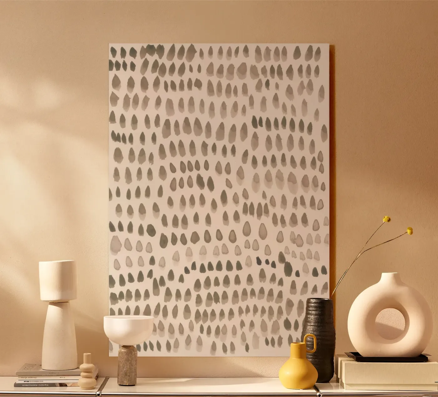 painted dots light brown acrylic glass by IRIS LEHNHARDT FINE ART