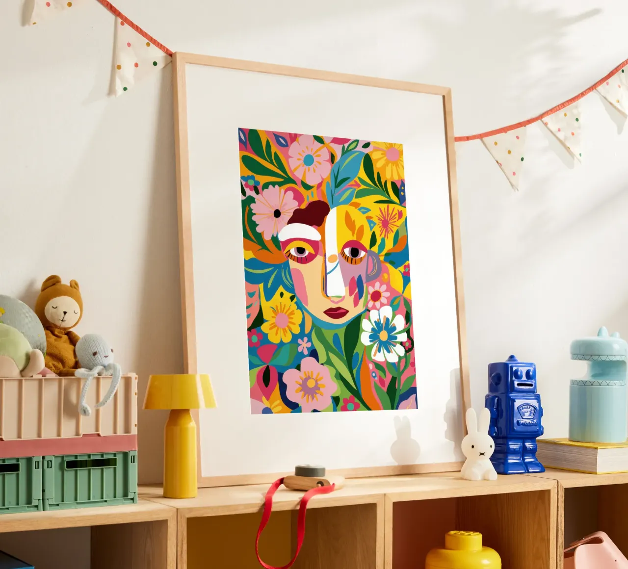 Volto di donna caleidoscopico poster con telaio in alluminio da Astra Mist