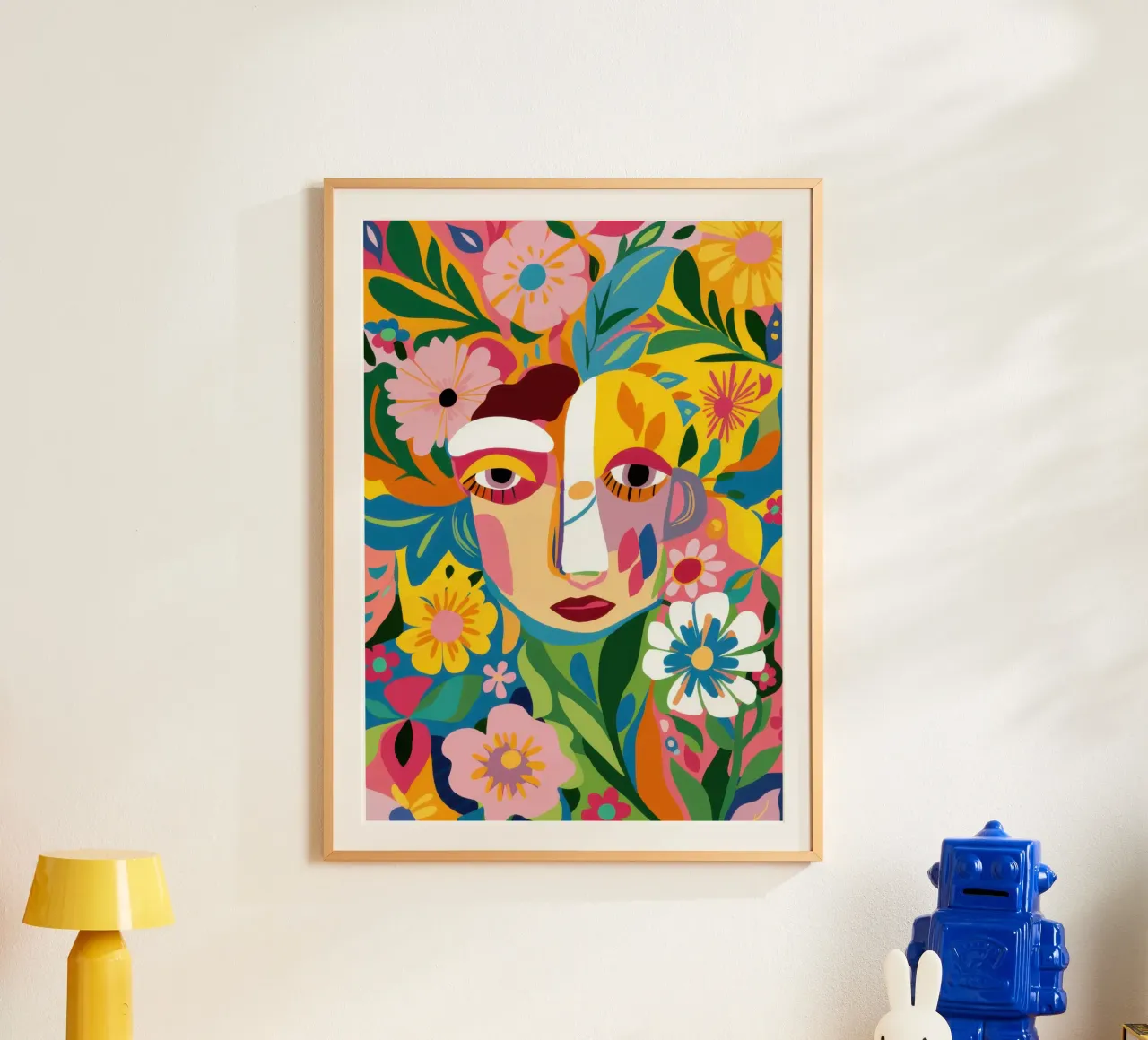 Volto di donna caleidoscopico poster con telaio in alluminio da Astra Mist