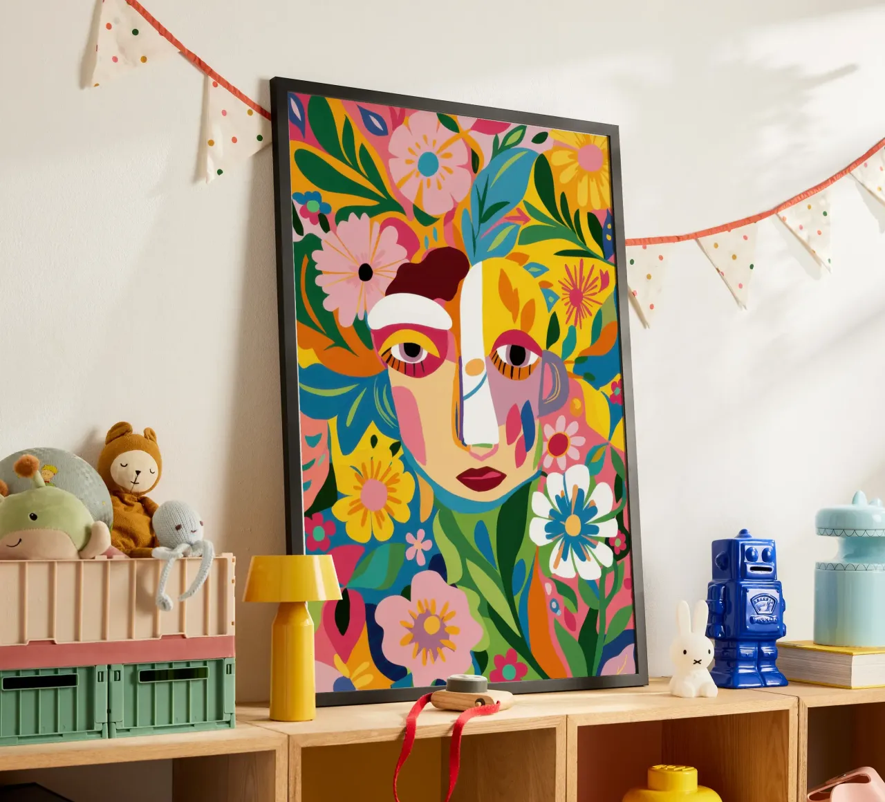 Volto di donna caleidoscopico poster con telaio in alluminio da Astra Mist