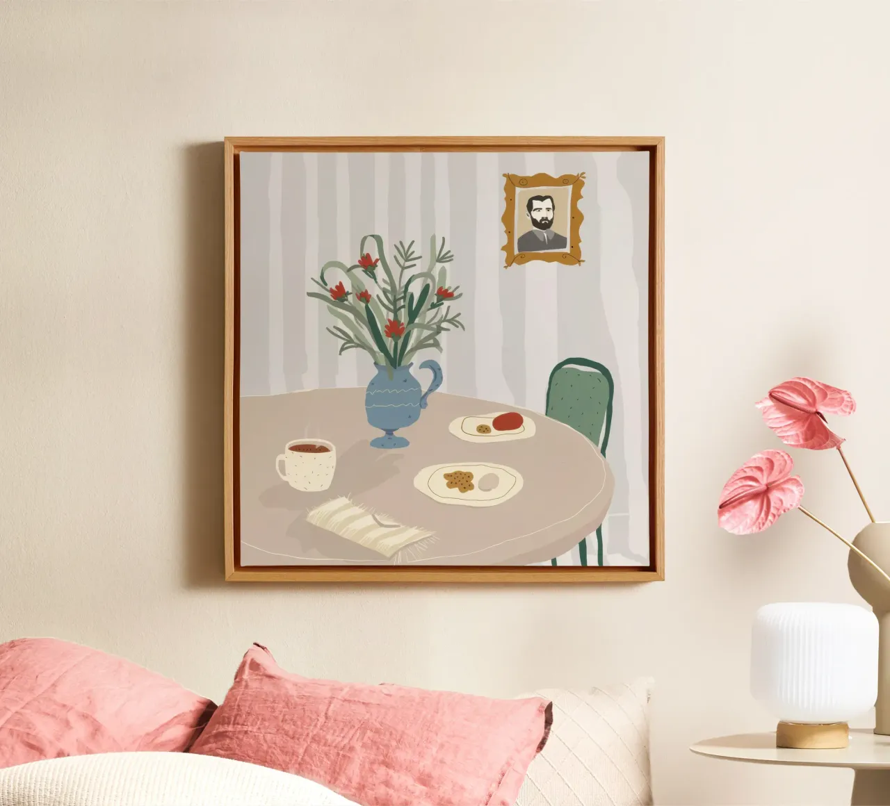 Rustige ontbijthoek canvas met Baklijst van Snow Mist
