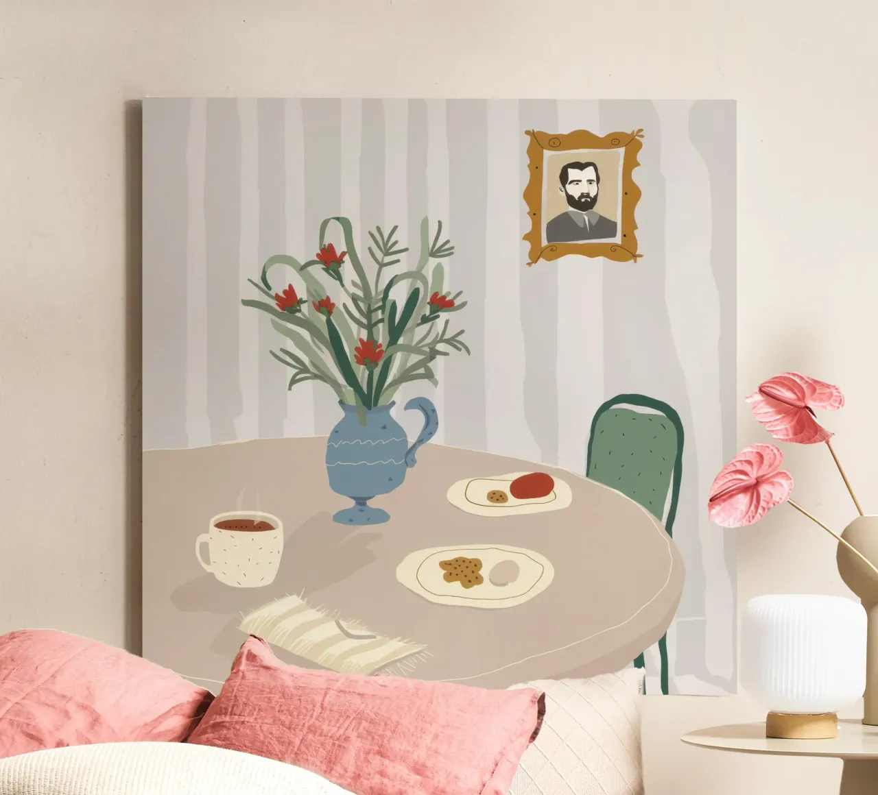 Rustige ontbijthoek canvas met Baklijst van Snow Mist